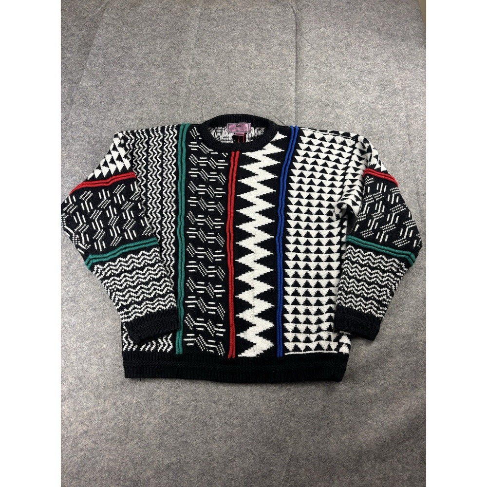 Vintage Mens L Sweater Concrete Mix Coogi Style Multi Color Block Bold Retro 90s